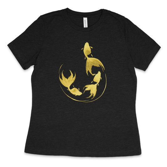 Goldfish Sumi-e Style in Gold T-shirt - Women's Styles