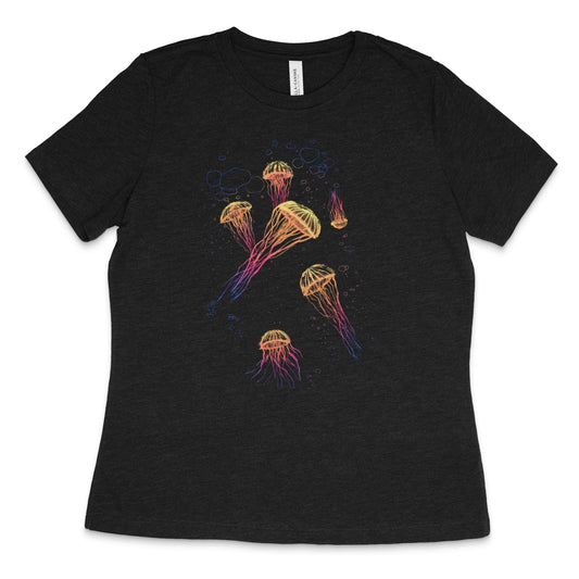 Jellyfish Sumi-e Style in Rainbow T-shirt - Women's Styles