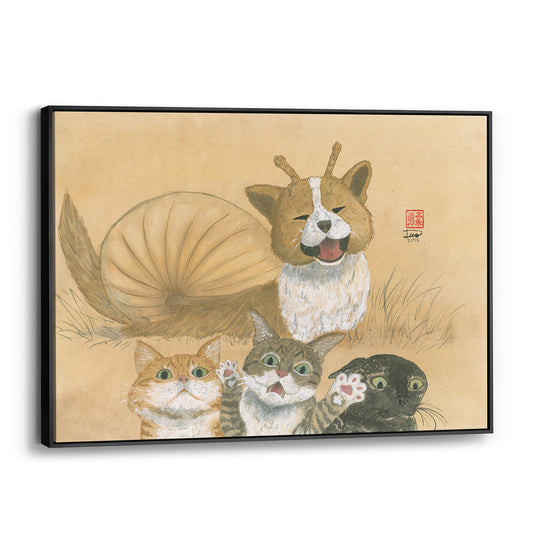 Catventures - Puppysnail - (Framed Canvas)