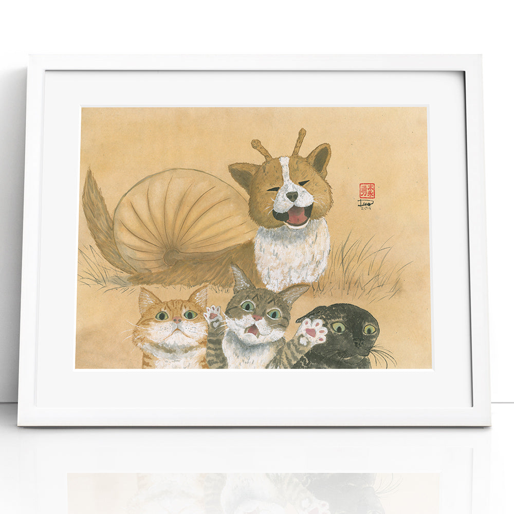 Catventures - Puppysnail - (Framed Paper Print)