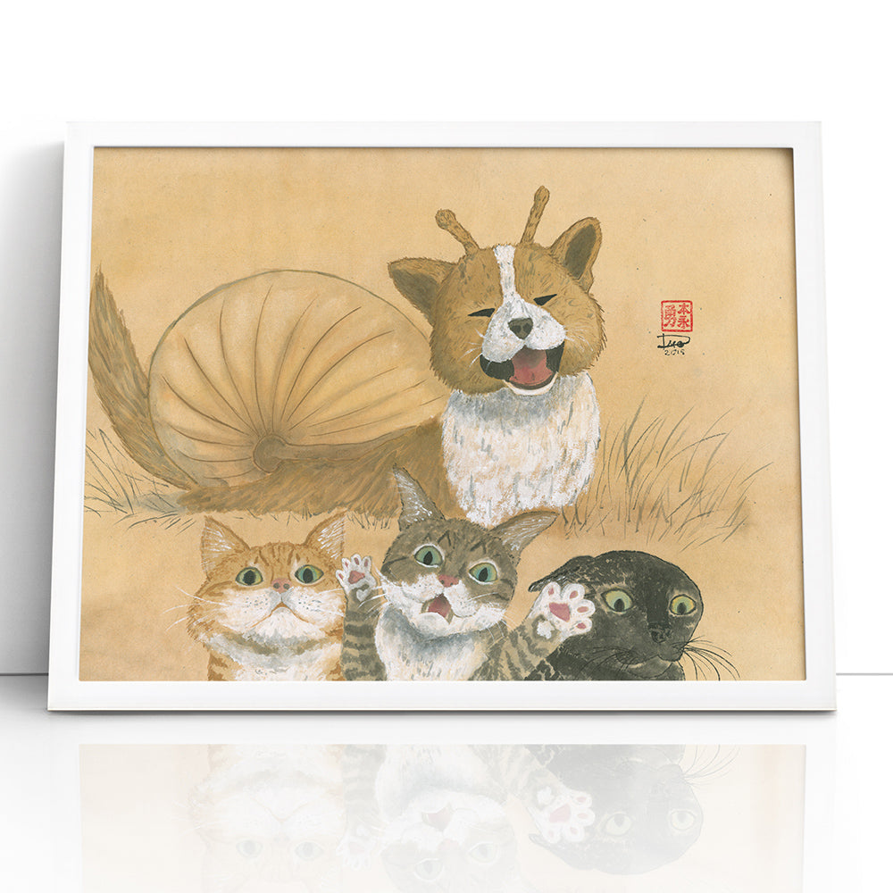 Catventures - Puppysnail - (Framed Paper Print)