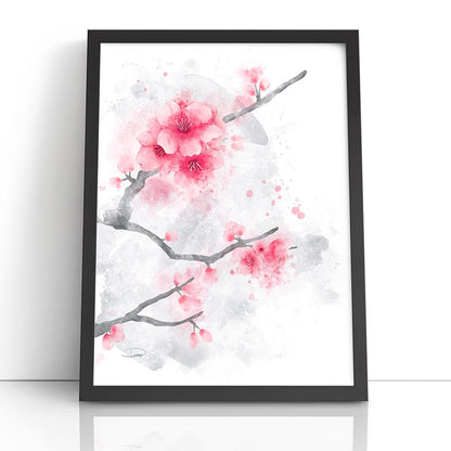 Cherry Blossoms Watercolor Painting (Framed Paper Print)