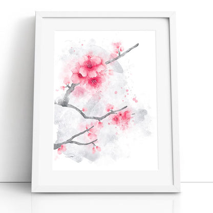 Cherry Blossoms Watercolor Painting (Framed Paper Print)