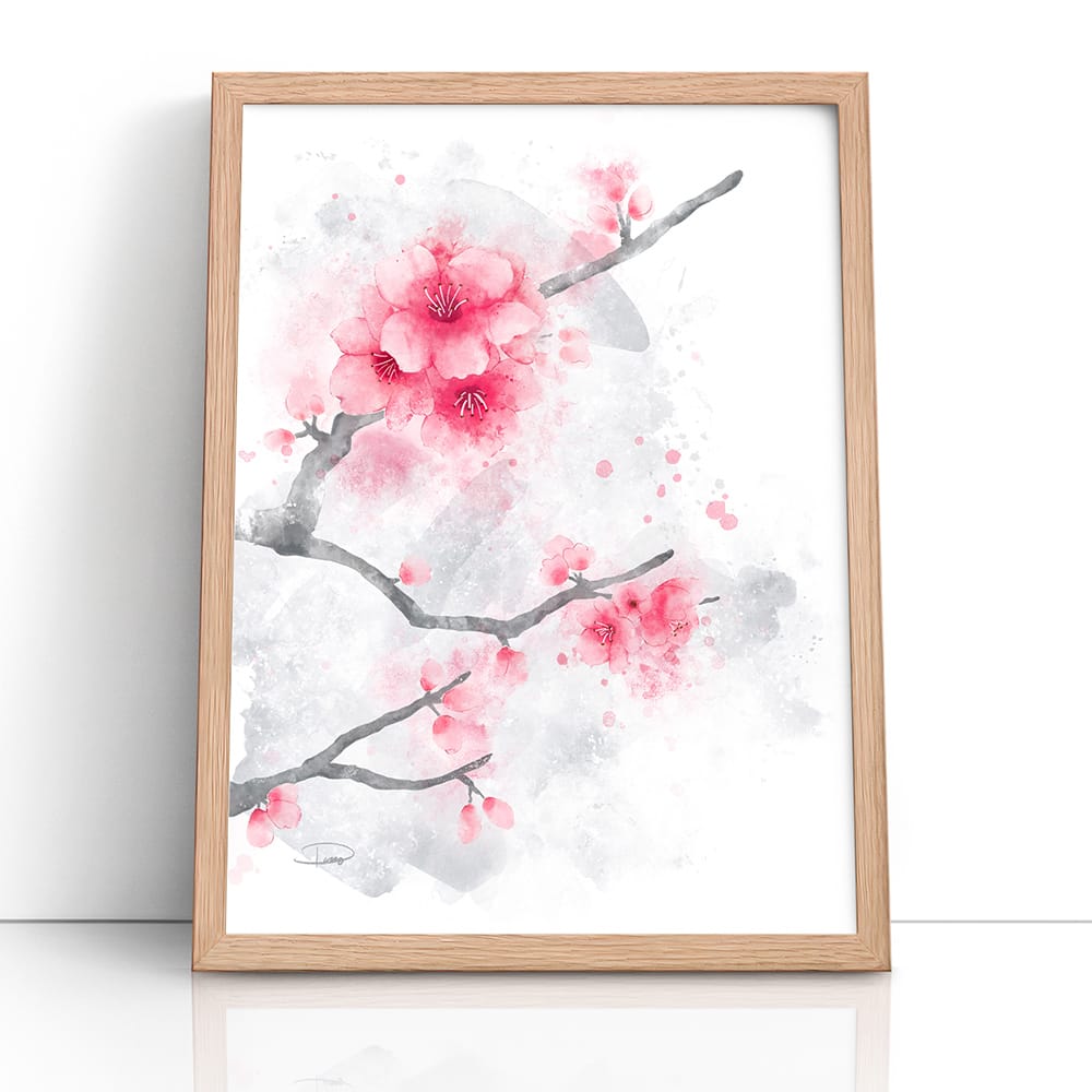 Cherry Blossoms Watercolor Painting (Framed Paper Print)