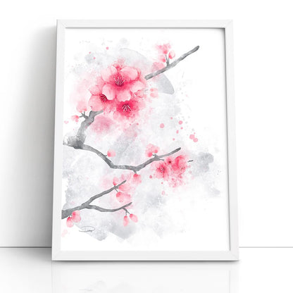 Cherry Blossoms Watercolor Painting (Framed Paper Print)