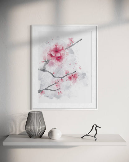 Cherry Blossoms Watercolor Painting (Paper Print)