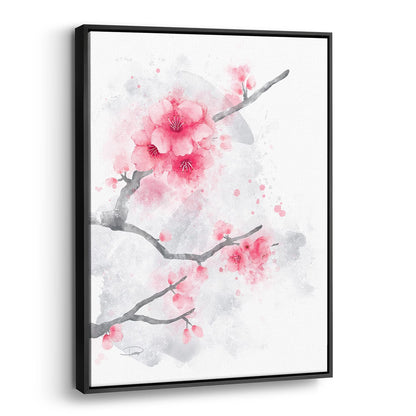 Cherry Blossoms Watercolor Painting (Framed Canvas)