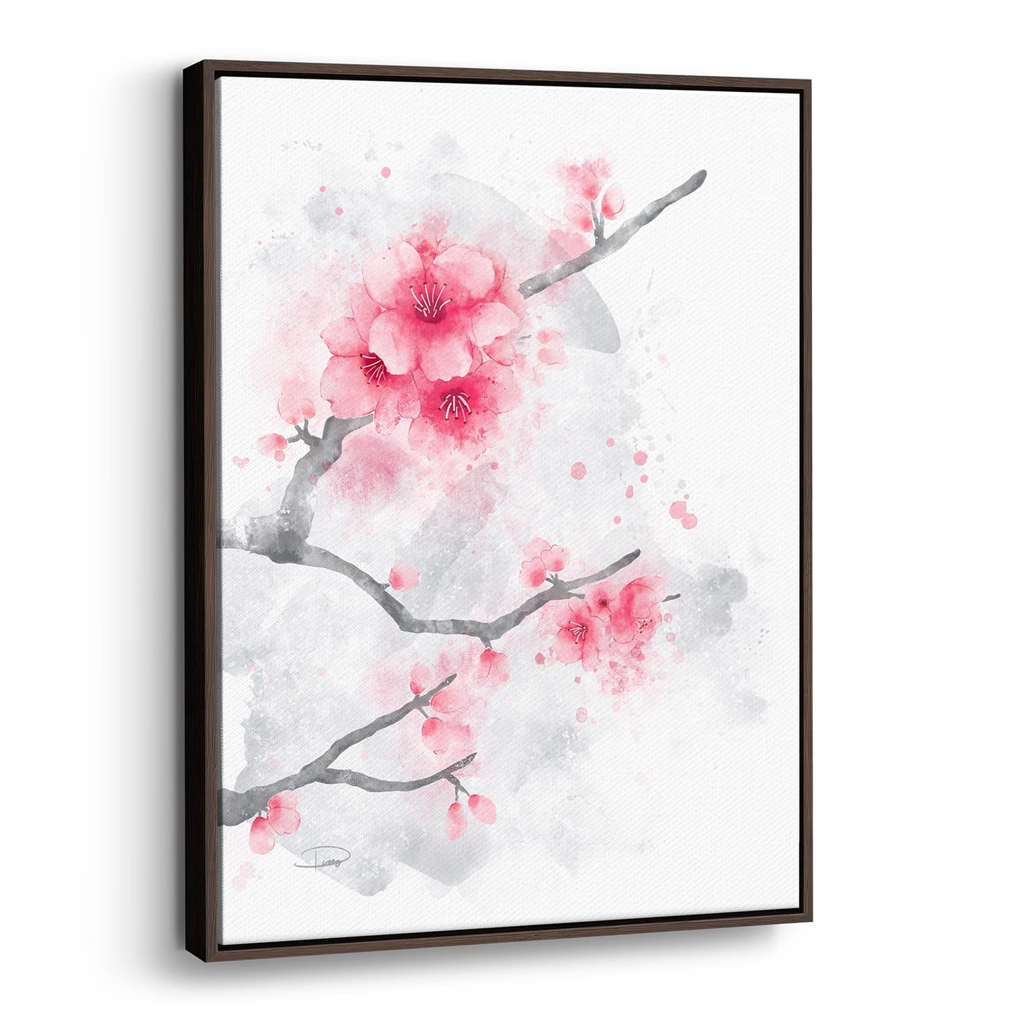 Cherry Blossoms Watercolor Painting (Framed Canvas)
