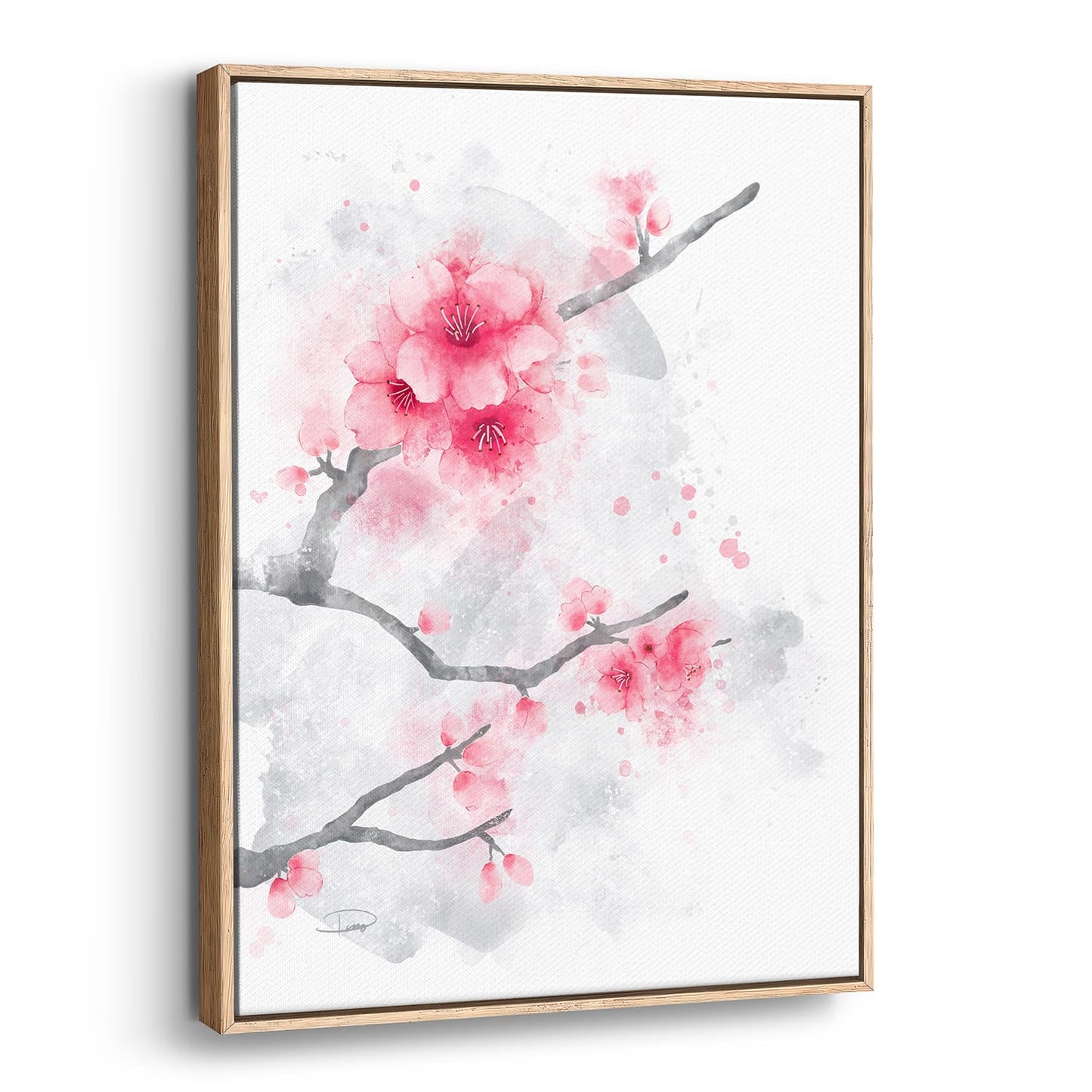 Cherry Blossoms Watercolor Painting (Framed Canvas)