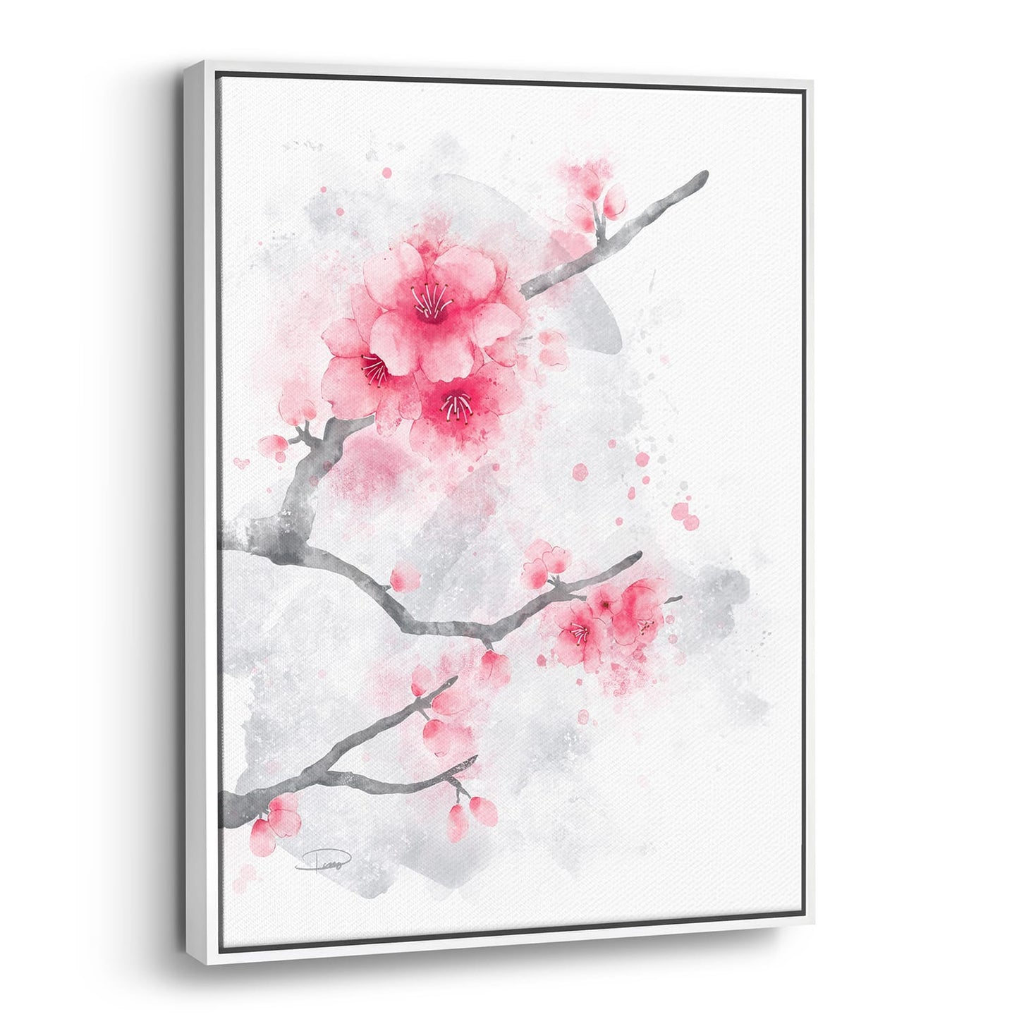 Cherry Blossoms Watercolor Painting (Framed Canvas)