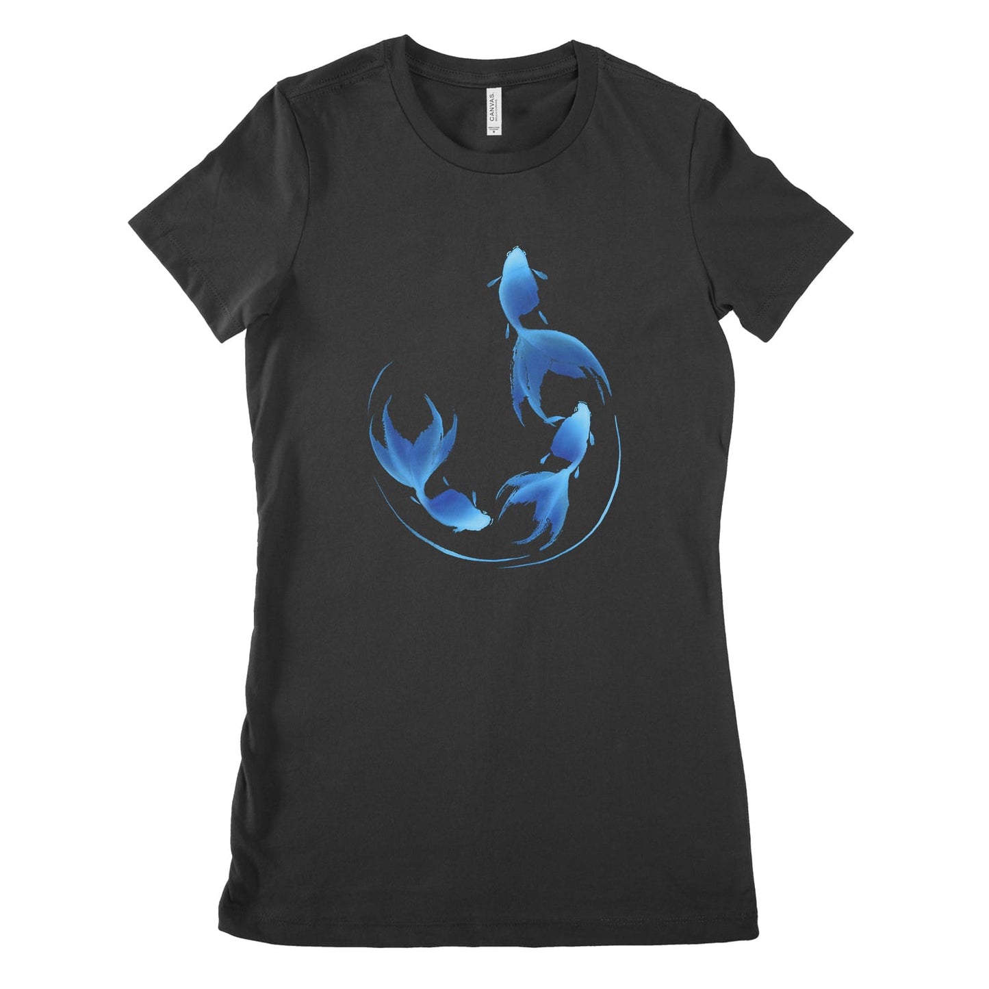 Goldfish Sumi-e Style in Blue T-shirt - Women's Styles