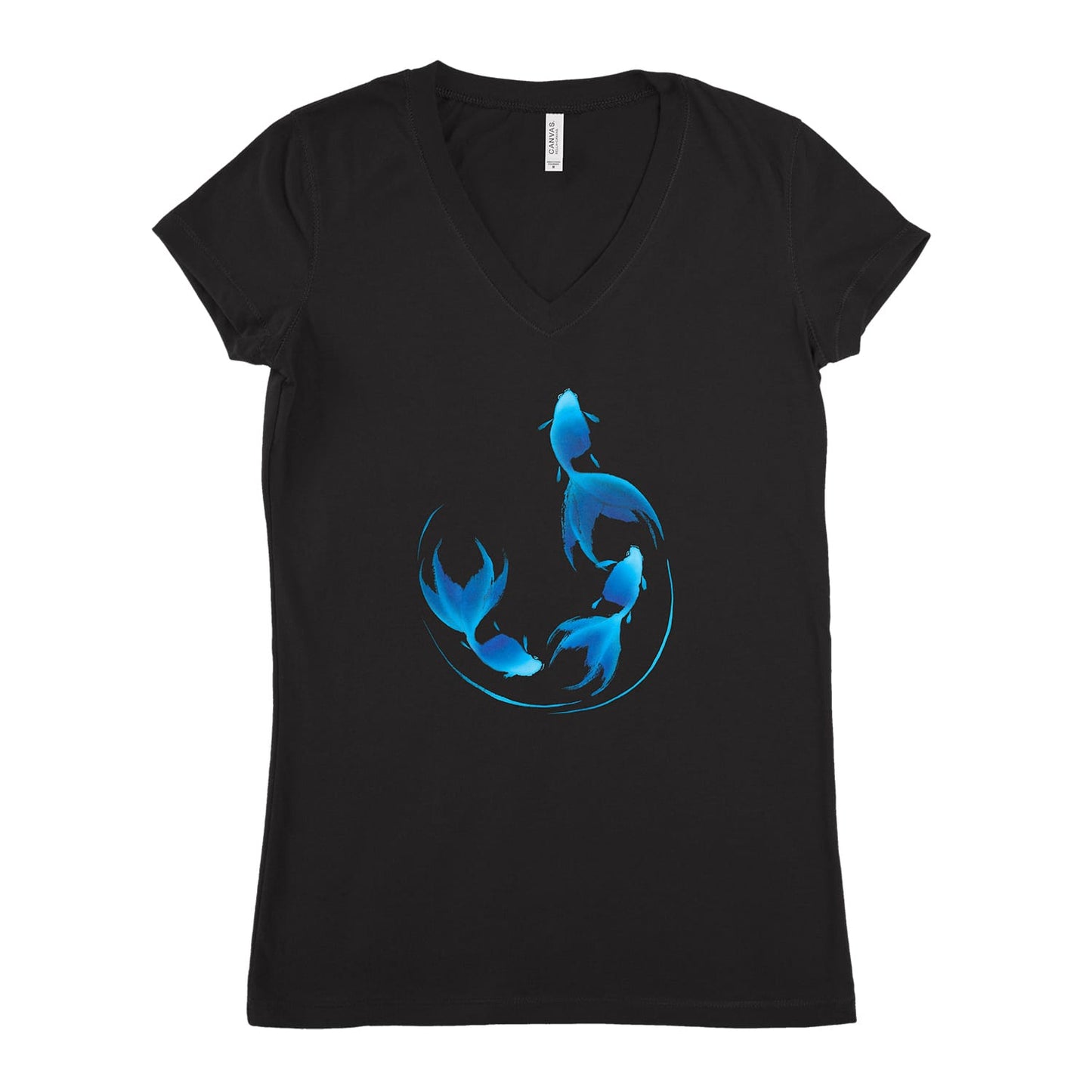 Goldfish Sumi-e Style in Blue T-shirt - Women's Styles