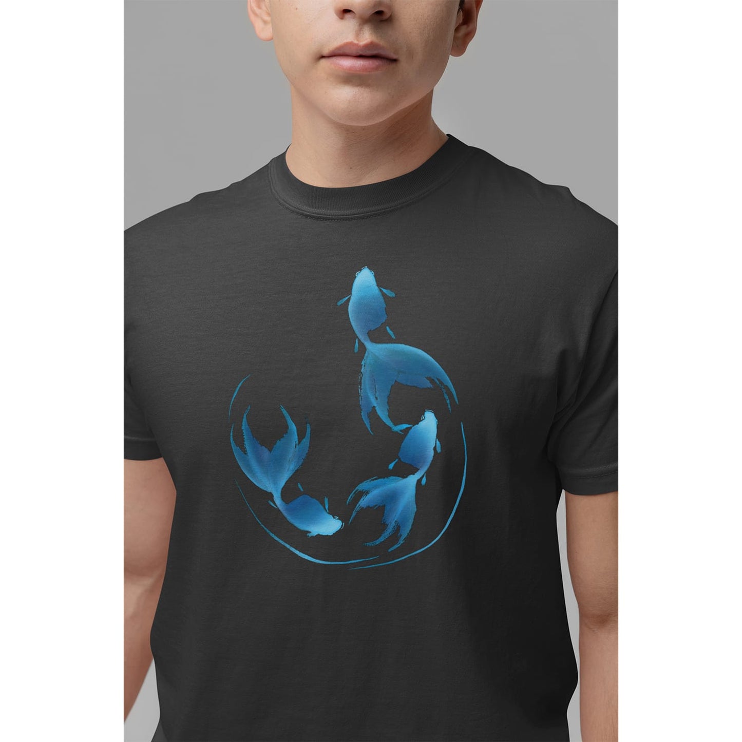 Goldfish Sumi-e Style in Blue T-shirt - Mens/Unisex