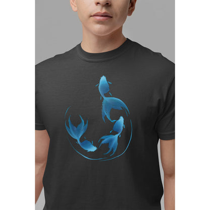 Goldfish Sumi-e Style in Blue T-shirt - Mens/Unisex
