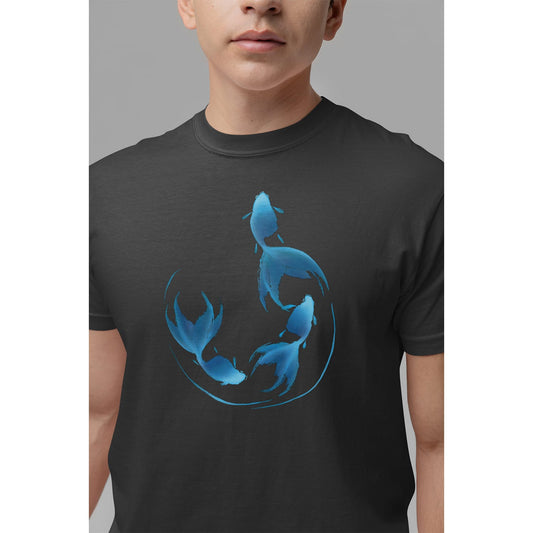 Goldfish Sumi-e Style in Blue T-shirt - Mens/Unisex