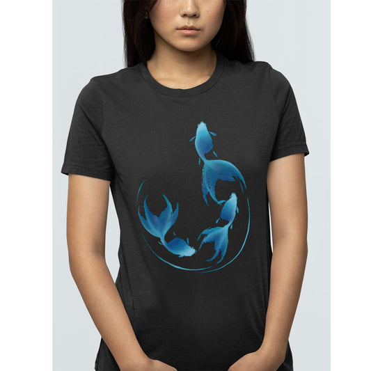 Goldfish Sumi-e Style in Blue T-shirt - Women's Styles