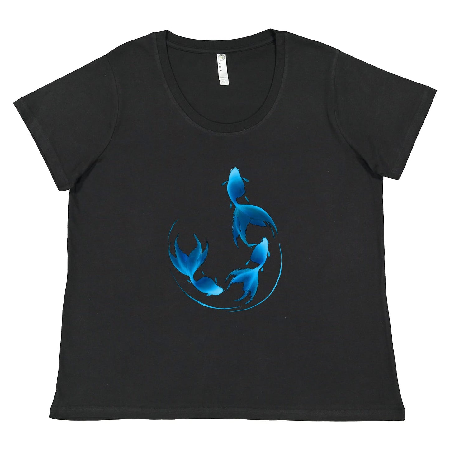 Goldfish Sumi-e Style in Blue T-shirt - Women's Styles
