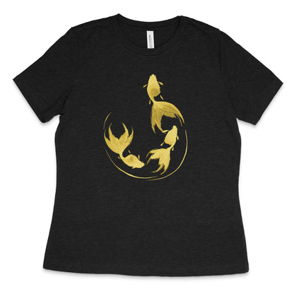 Goldfish Sumi-e Style in Gold T-shirt - Women's Styles