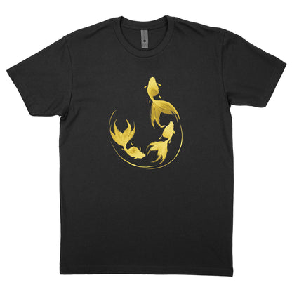 Goldfish Sumi-e Style in Gold T-shirt - Mens/Unisex