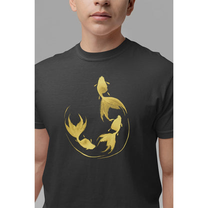 Goldfish Sumi-e Style in Gold T-shirt - Mens/Unisex