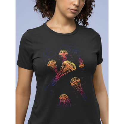 Jellyfish Sumi-e Style in Rainbow T-shirt - Women's Styles