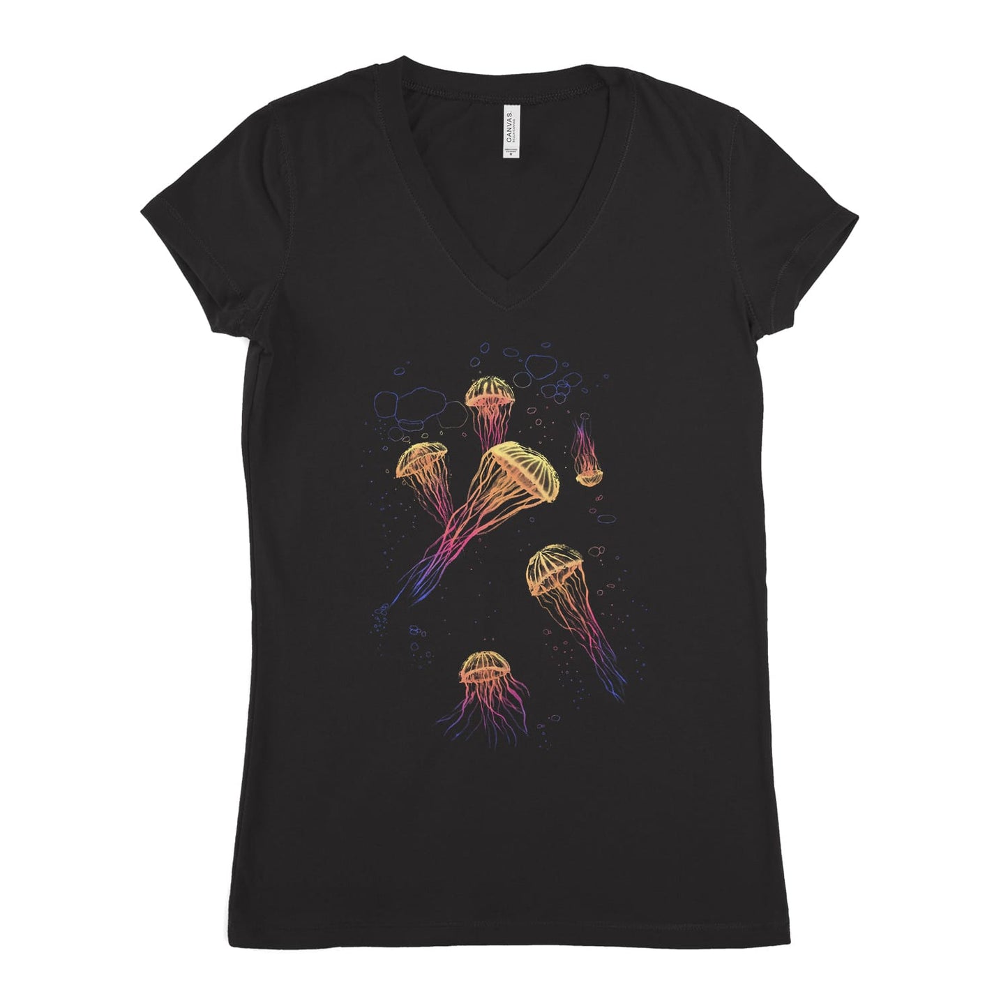 Jellyfish Sumi-e Style in Rainbow T-shirt - Women's Styles