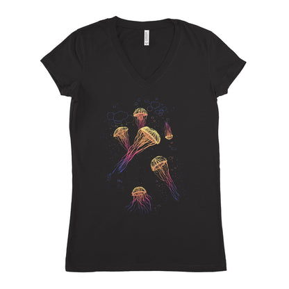 Jellyfish Sumi-e Style in Rainbow T-shirt - Women's Styles