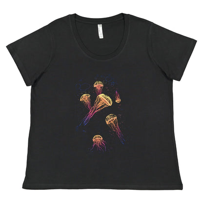 Jellyfish Sumi-e Style in Rainbow T-shirt - Women's Styles