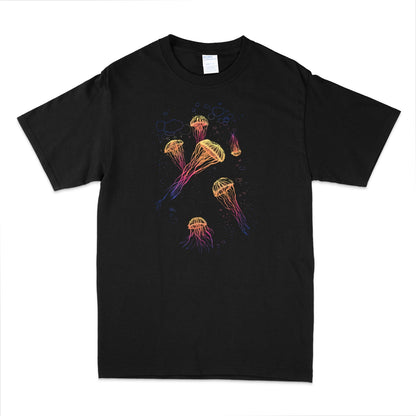 Jellyfish Sumi-e Style in Rainbow T-shirt - Mens/Unisex