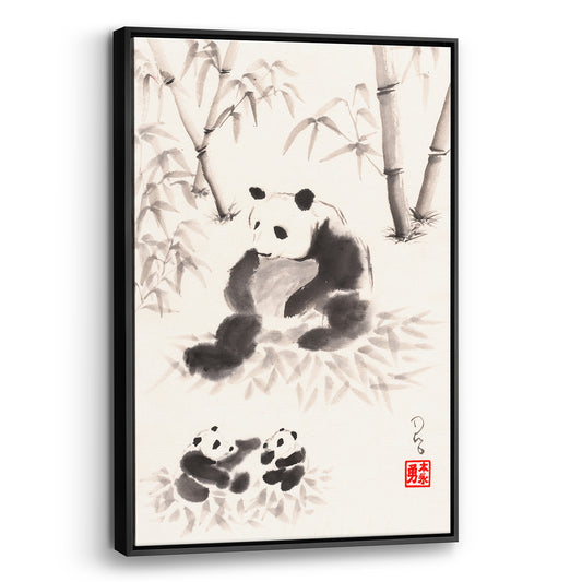 Panda Family (Framed Canvas)