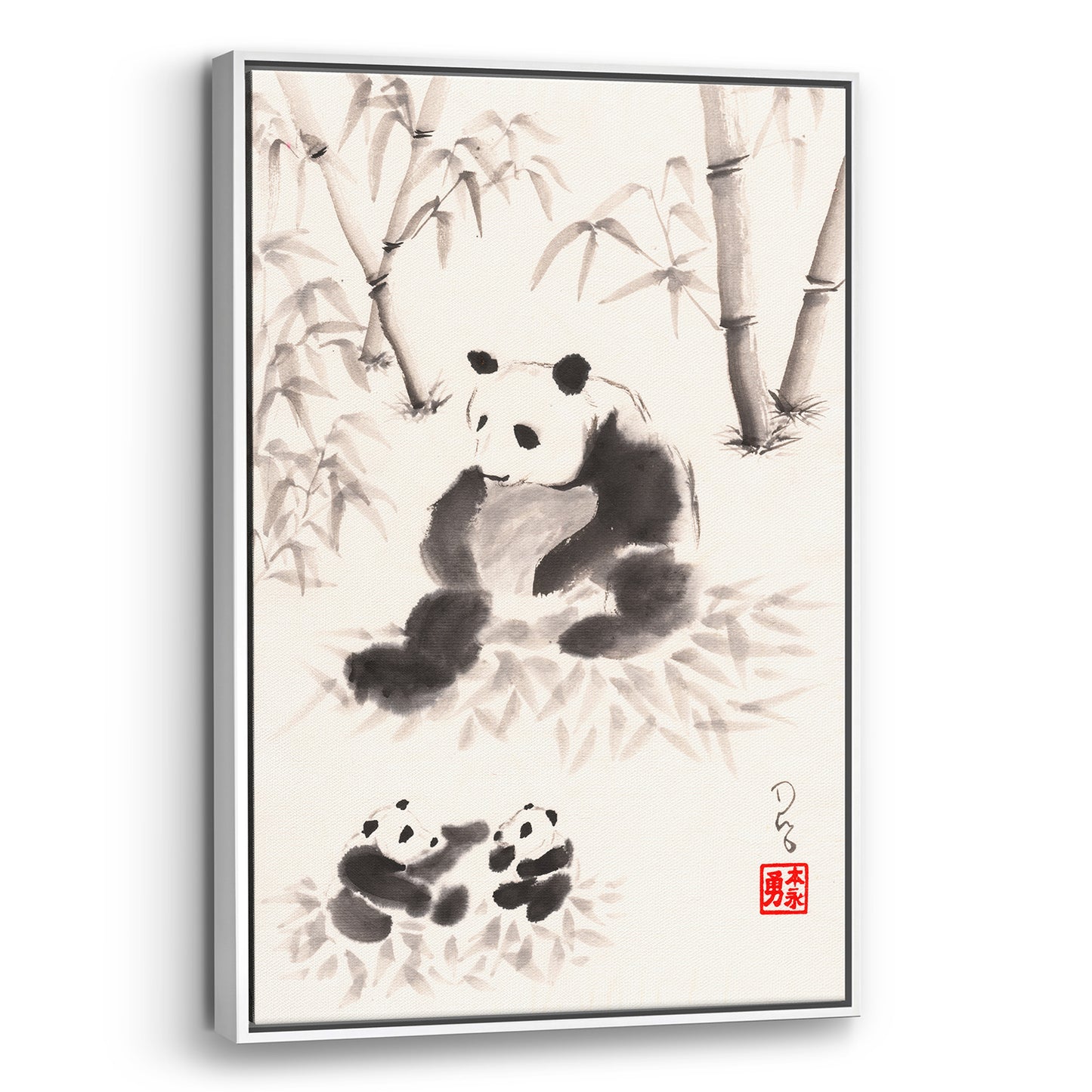 Panda Family (Framed Canvas)