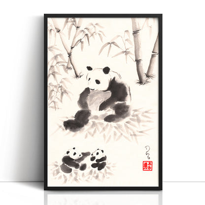 Panda Family (Framed Paper Print)