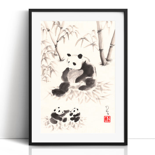 Panda Family (Framed Paper Print)