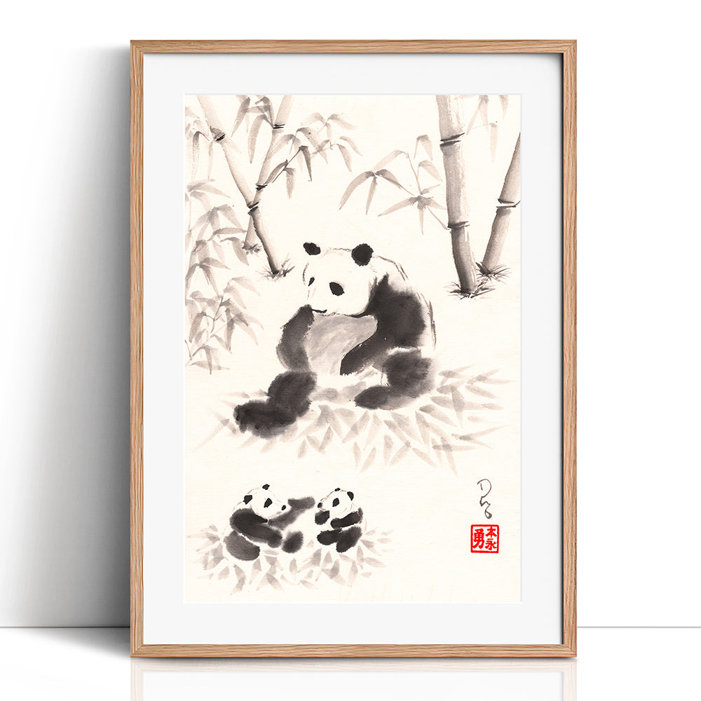 Panda Family (Framed Paper Print)