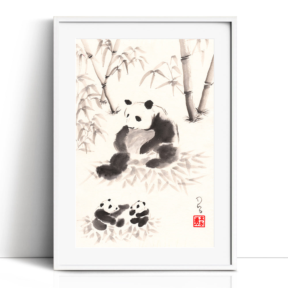 Panda Family (Framed Paper Print)