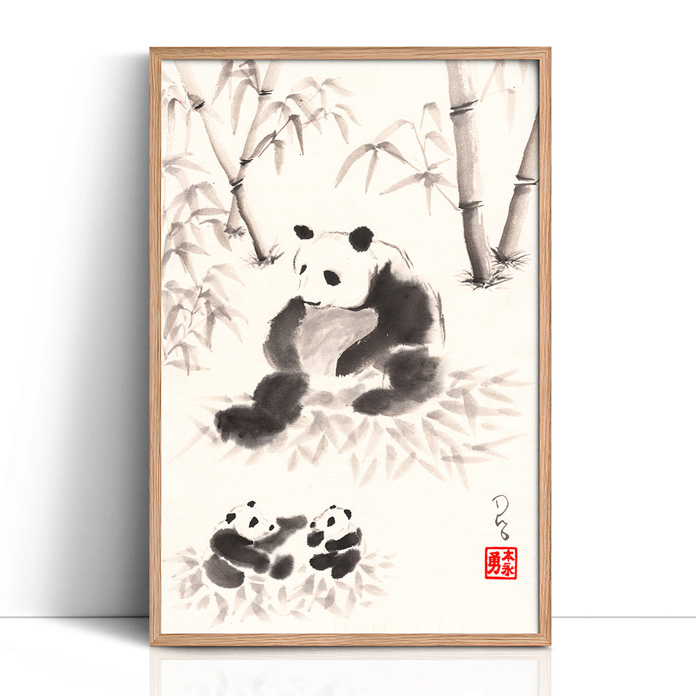 Panda Family (Framed Paper Print)