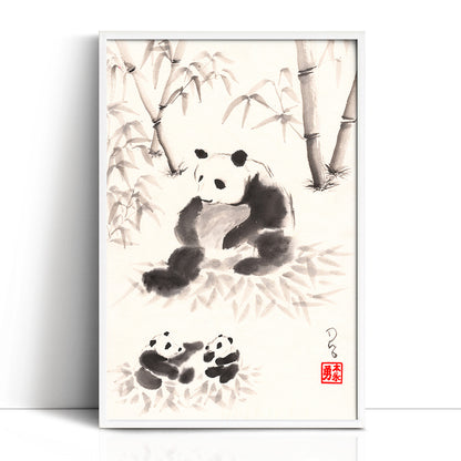Panda Family (Framed Paper Print)