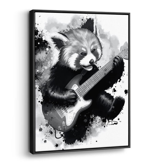 Rocking Red Panda Guitar Jump (Framed Canvas)