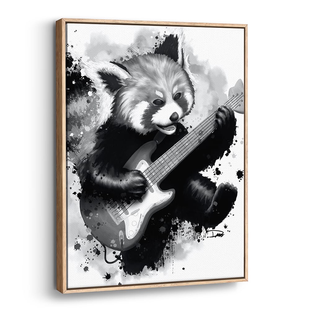 Rocking Red Panda Guitar Jump (Framed Canvas)