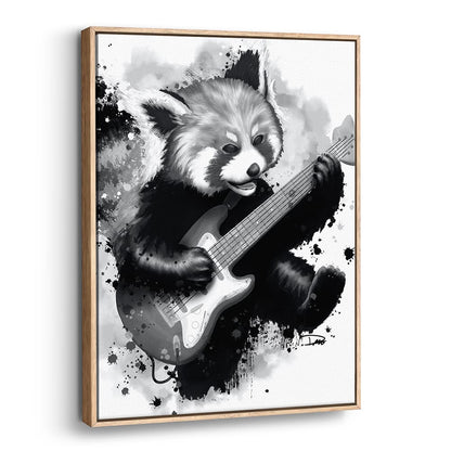 Rocking Red Panda Guitar Jump (Framed Canvas)