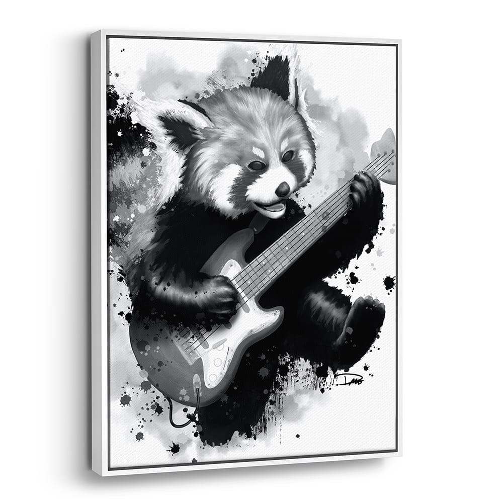 Rocking Red Panda Guitar Jump (Framed Canvas)
