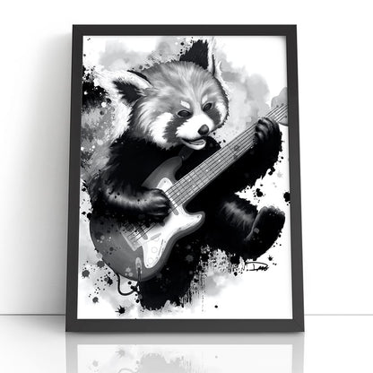 Rocking Red Panda Guitar Jump (Framed Paper Print)