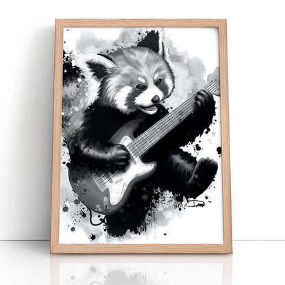 Rocking Red Panda Guitar Jump (Framed Paper Print)