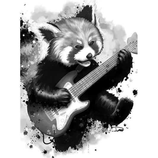 Rocking Red Panda Guitar Jump (Paper Print)