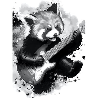 Rocking Red Panda Guitar Jump (Framed Canvas)
