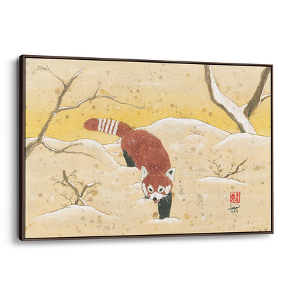 Red Panda in the Snow (Framed Canvas)