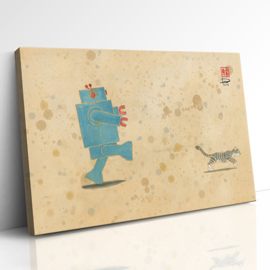 Run, Xander, Run! Robot Loves Kitty (Canvas)