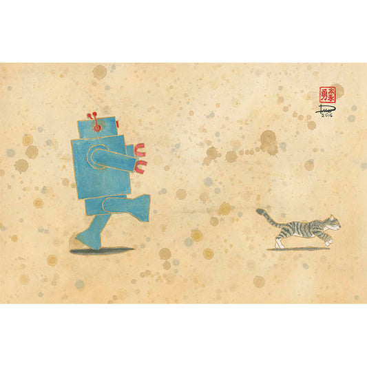 Run, Xander, Run! Robot Loves Kitty (Paper Print)